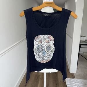 Y2K The Clas-sic Black Skull Tank Top Lace Boho Grunge Punk Goth USA Sz Small